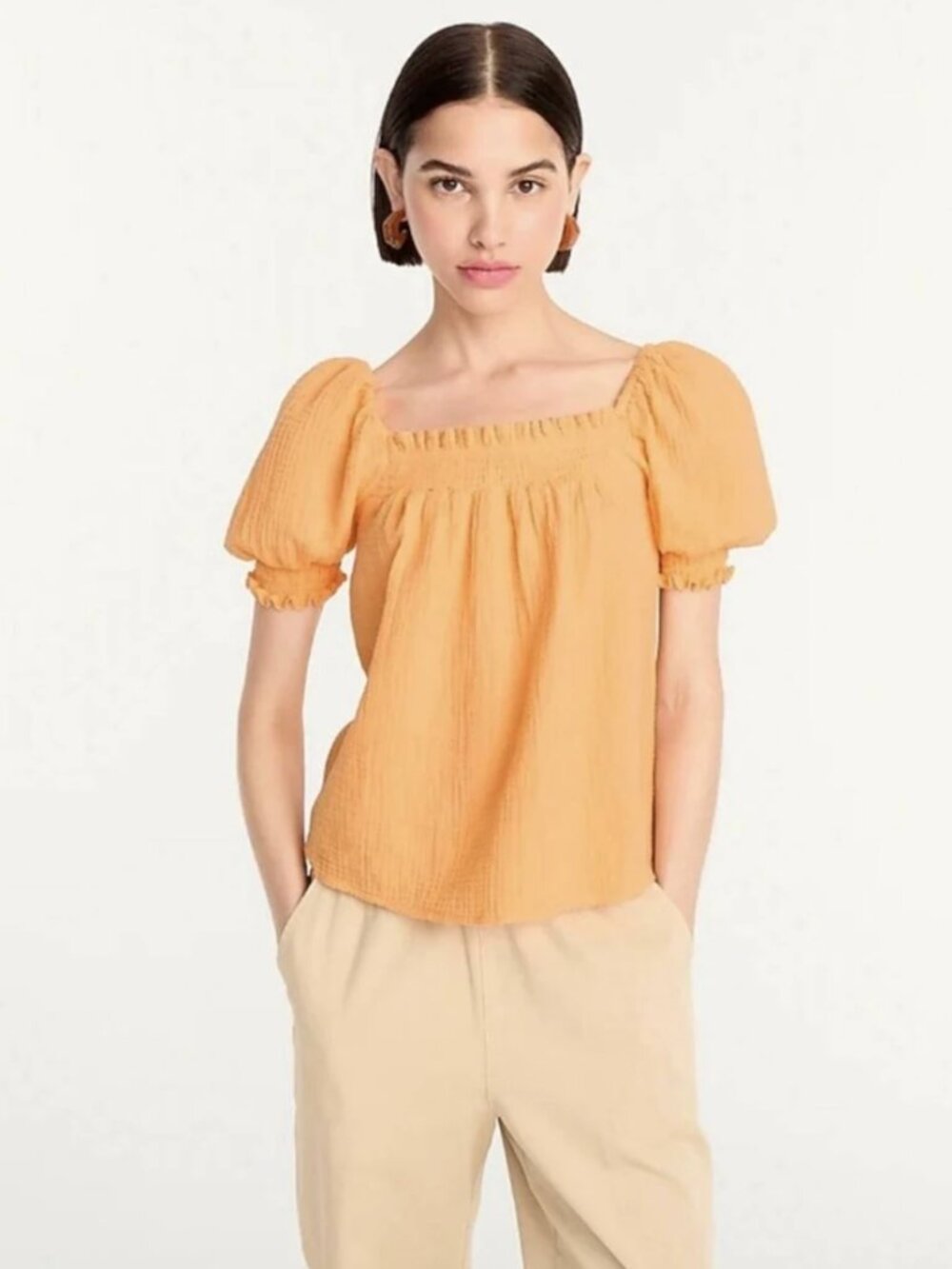 J. Crew Squareneck Puff-sleeve Soft Gauze Top